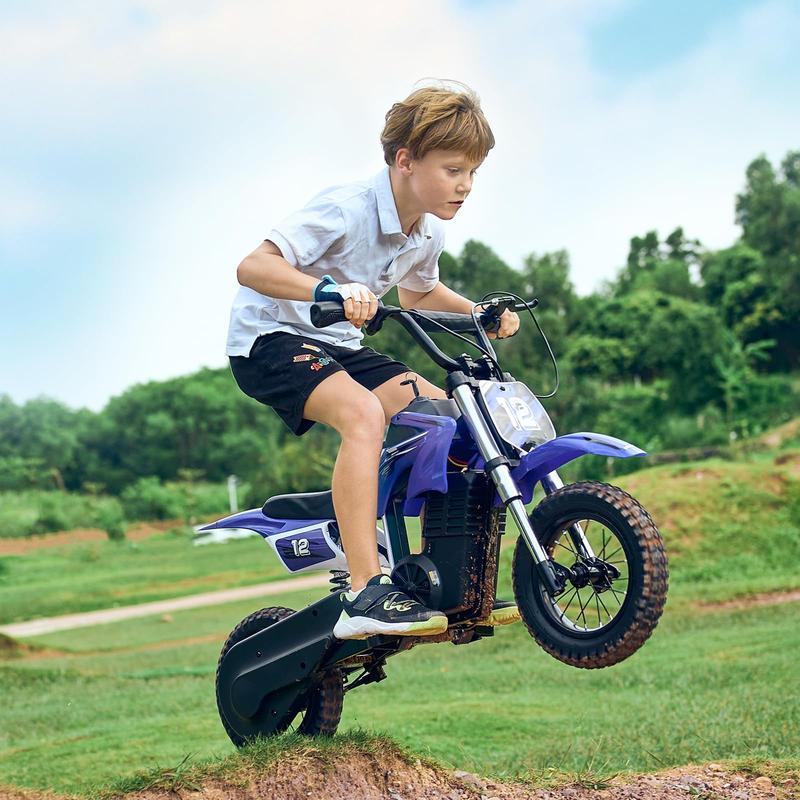 isinwheel A12 Electric Dirt Bike for Kids, 350W Motor,  Up to 15.5MPH,14 Miles Long-Range, 3-Speed Modes, LED Lights, Dual Shock Absorption, Electric Kids Motorcycle for Ages 3-10