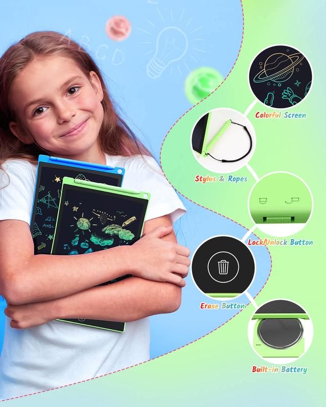 LCD Writing Tablet, 8.5 Inch 2 Pack Colorful Doodle Board Drawing Tablet for Kids, Kids Travel Games Activity Learning Toys Birthday Gifts for  Boys and Girls, Blue Green