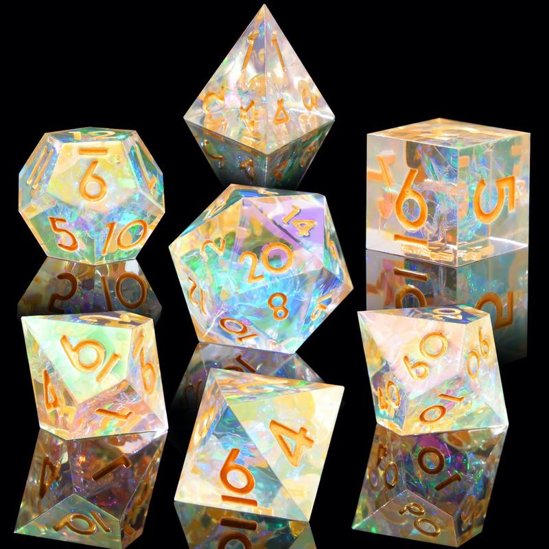 Rainbow Iridescent Polyhedral Dice Set for Dungeons & Dragons - Sharp Edge Laser DND Dice for RPG and  Tabletop Games