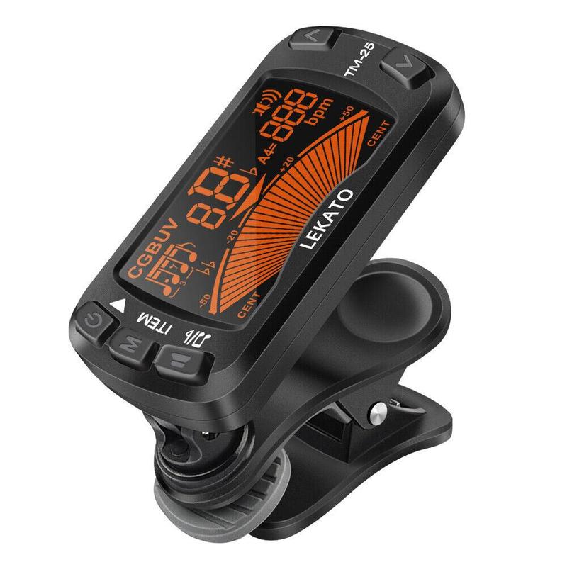 LEKATO Guitar Tuner Clip On Metronome Tuner Tone Generator, 3 in 1 Multifunction Portable for All Instruments Bass Chromatic Instruments Violin and Ukulele