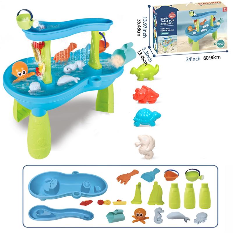 Kids Water Table for Toddlers 3-5, Rain Showers Splash Pond 2-Tier, Outdoor Playset for Toddlers, Backyard Summer Water Toys Sensory Sand and Water Table for Age 3-5 Boys Girls, Blue& Green