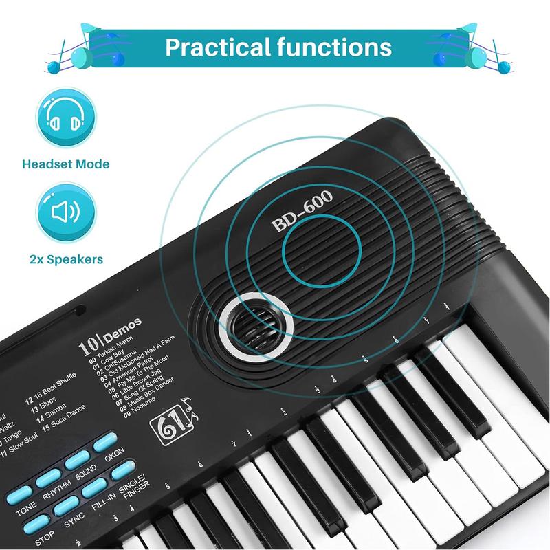 61 Key Electric Digital Piano for Kids Beginner Player with Mic - Portable Music Keyboard