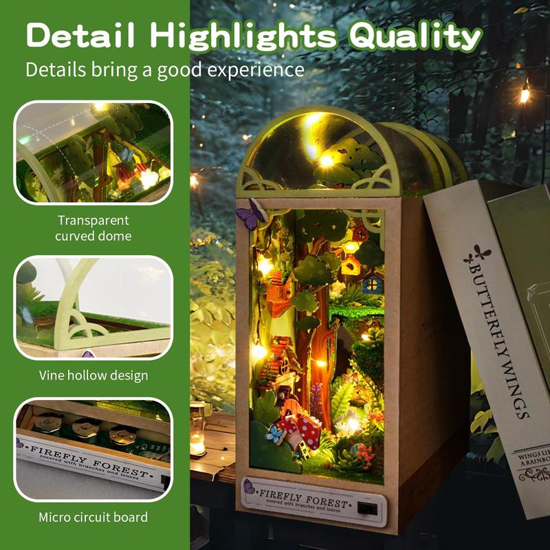 DIY Wooden Book Nook Kit, 3D Multi Layered Space Design Assembly Book End, Creative Desktop Ornaments for Home Office, Stocking Fillers Gift