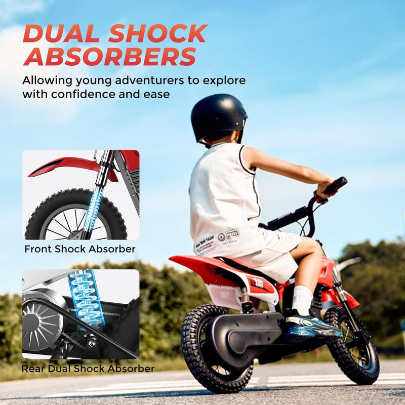 isinwheel A12 Electric Dirt Bike for Kids, 350W Motor,  Up to 15.5MPH,14 Miles Long-Range, 3-Speed Modes, LED Lights, Dual Shock Absorption, Electric Kids Motorcycle for Ages 3-10
