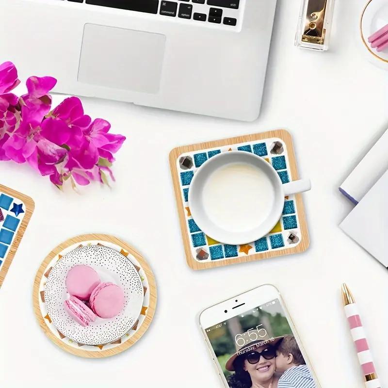 DIY Mosaic Tile Handmade Set, 1 Count Colorful Glass Cup Mat Set with Bamboo Base, Home Decoration Gift, Homemade Handicrafts, Exquisite Crafts