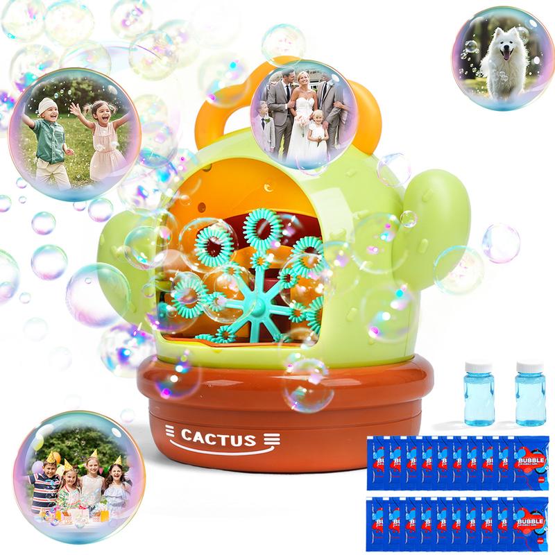 Cactus Bubble Machine Automatic Bubble Blower, 8 Wands 1000+ Bubbles Per Minute Bubble Maker with Light & Music, Bubble Toys for Outdoor Indoor Party Favor, Birthday Gift