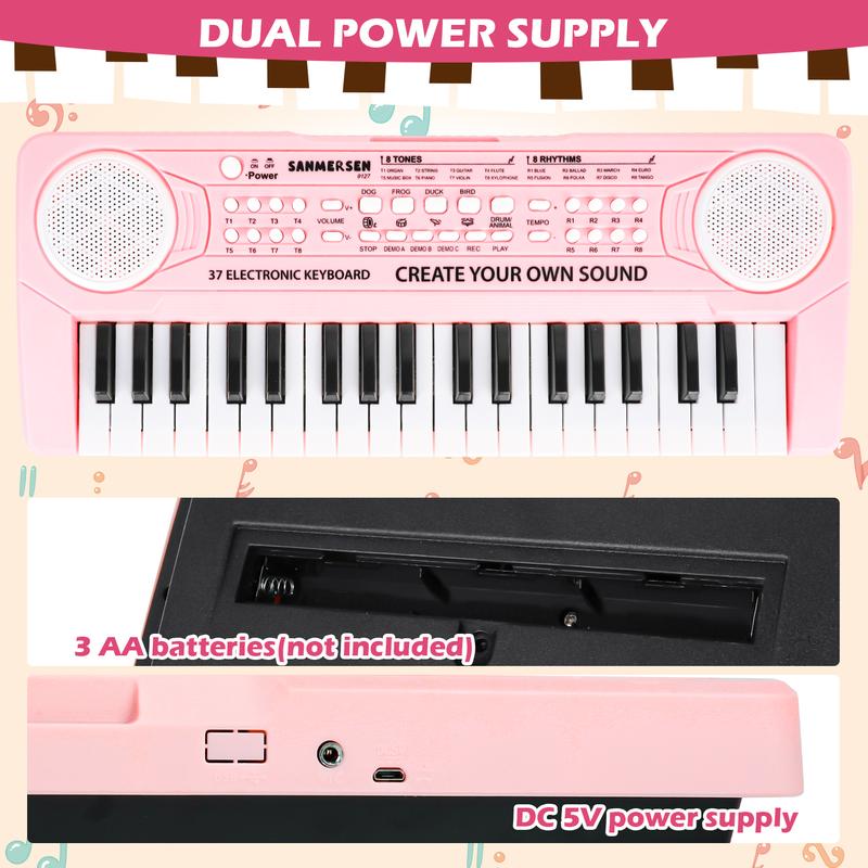 M SANMERSEN Keyboard Piano for Kids 37 Keys Music Piano with Microphone Portable Musical Toy Electronic Piano Birthday Gifts for Girls Ages 3 4 5 6