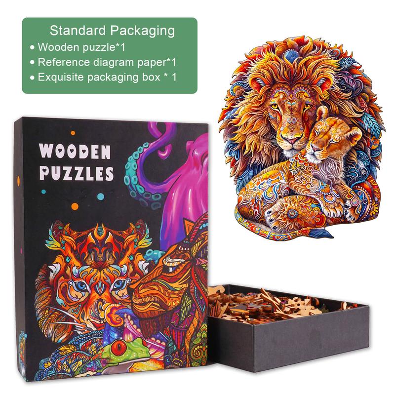 Fatherly Lion Wooden Jigsaw Puzzle - Perfect for Family Games and Activities