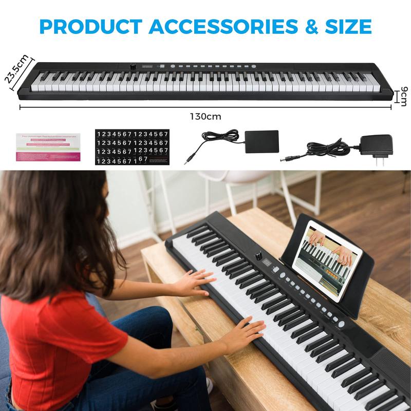 Asmuse  Valentine's Day Gift 88-Key Full Size Electric Piano Keyboard Set, Digital Piano with Sustain Pedal, Power Supply, Built-In Speakers, Black