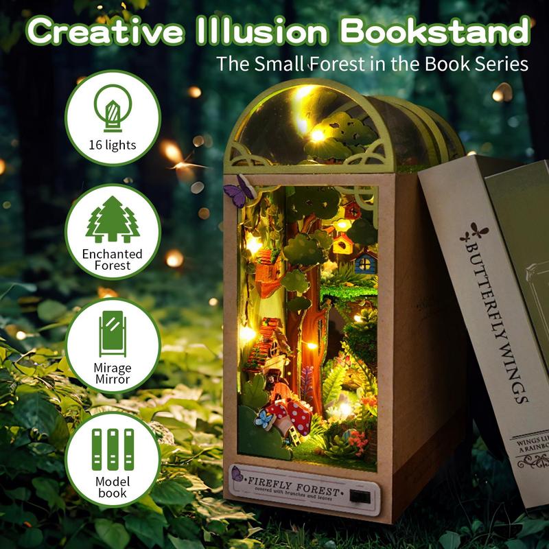 DIY Wooden Book Nook Kit, 3D Multi Layered Space Design Assembly Book End, Creative Desktop Ornaments for Home Office, Stocking Fillers Gift