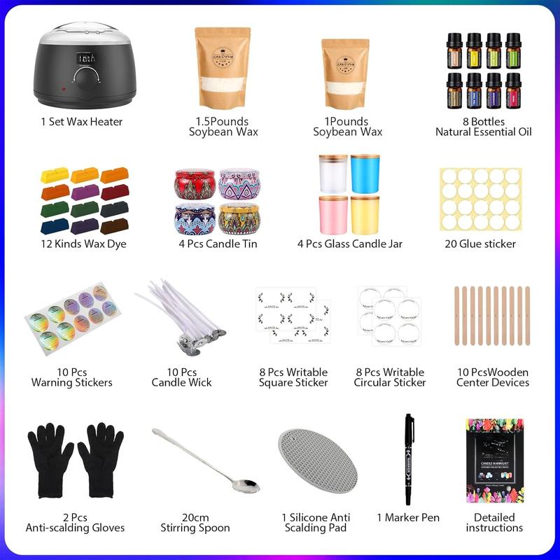 Candle Making Kit with Hot Plate Full Set - for Adult - DIY Starter Soy Candle Making Supplies -  as Home Decorations