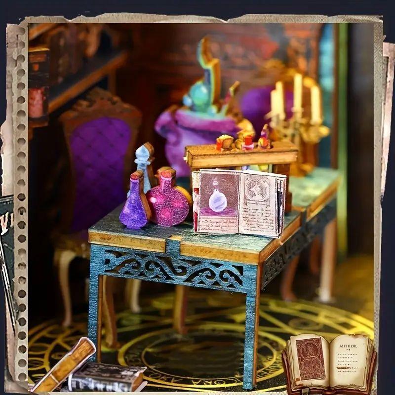 1 Box DIY Book Nook Kits for Adults, 3D Wooden Puzzle Bookend DIY Craft Kits with LED Lights, Craft Supplies for Home Decor, Stocking Fillers Gift