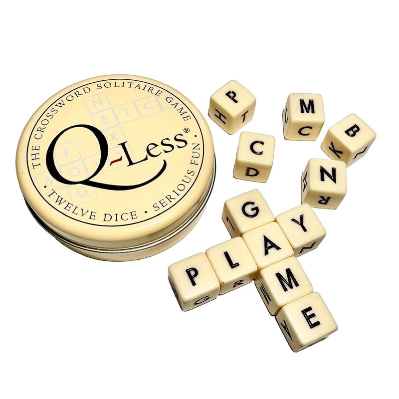 Q-Less Crossword Solitaire Dice Word Game