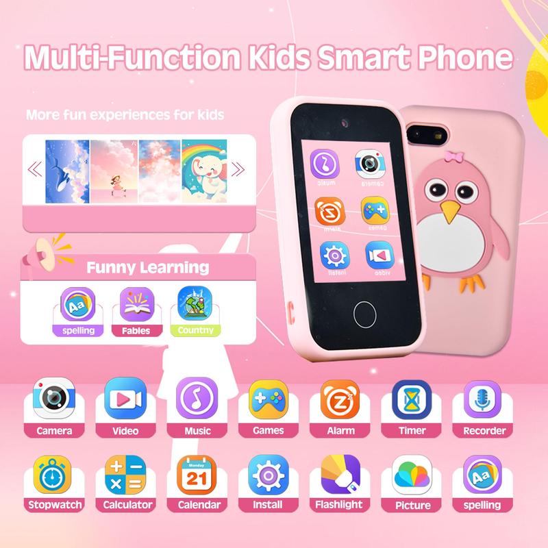 Cute Penguin Design Smart Phone Toy, 1 Count Touch Screen Learning Toy with Dual Camera, Educational Toy for Birthday Gift