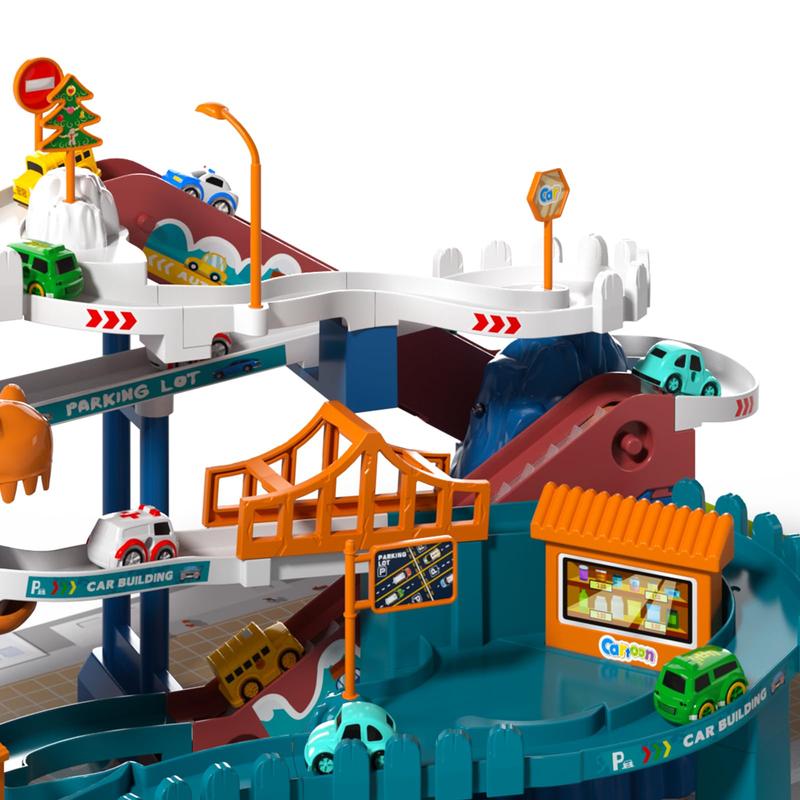 Dinosaur Race Track Playset,  Car Garage Parking Adventure Toy with 10 Mini Cars, Educational Toy Ramp Playset  Preschool