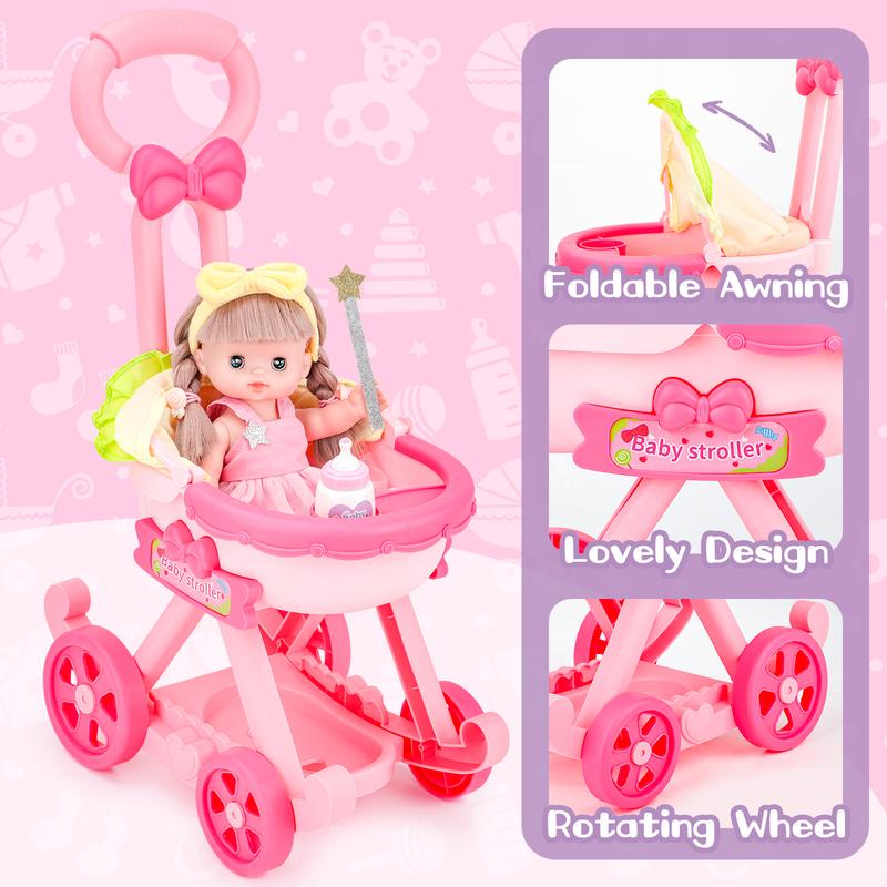 deAO Doll Stroller with 12 inch Doll,12