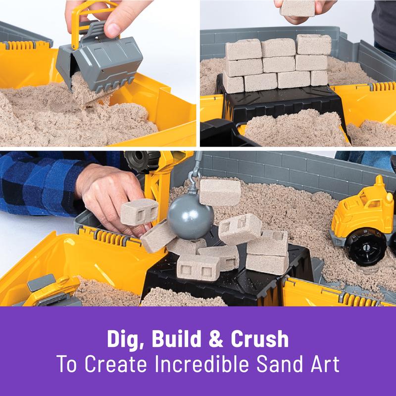 Kinetic Sand, Construction Site Folding Sandbox Playset with Vehicle and 2lbs Kinetic Sand, for Kids Aged 3 and up