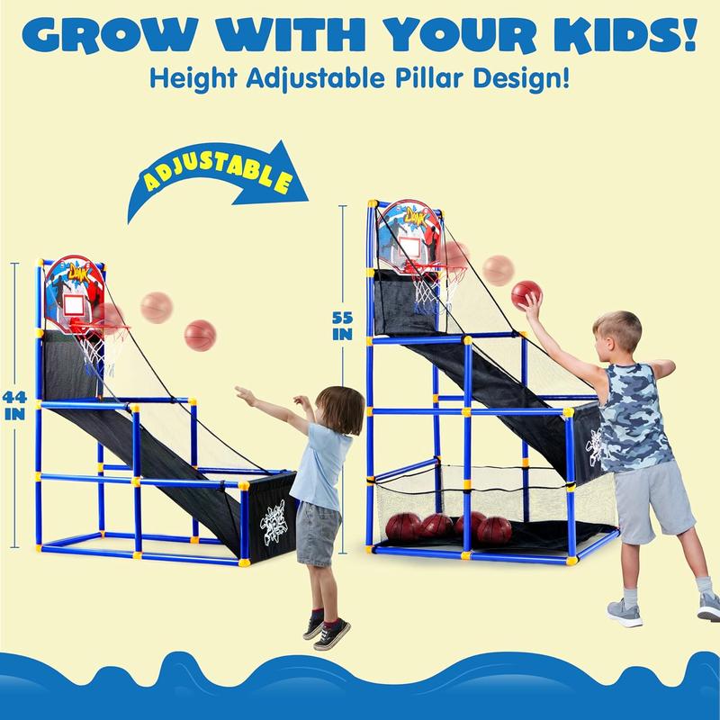 Arcade Basketball Game Set with 4 Balls and Hoop for Kids 3 to 12 Years Old Indoor Outdoor Sport Play - Easy Set Up - Air Pump Included - Ideal for Competition