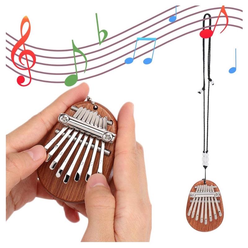 Mini Thumb Piano, Solid Wood 8 Key Finger Piano, Portable Music Thumb Piano with Lanyard, Birthday Gift for Beginners