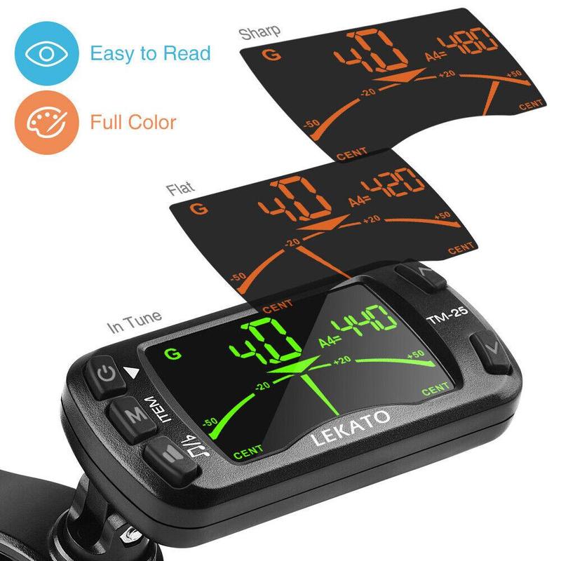 LEKATO Guitar Tuner Clip On Metronome Tuner Tone Generator, 3 in 1 Multifunction Portable for All Instruments Bass Chromatic Instruments Violin and Ukulele