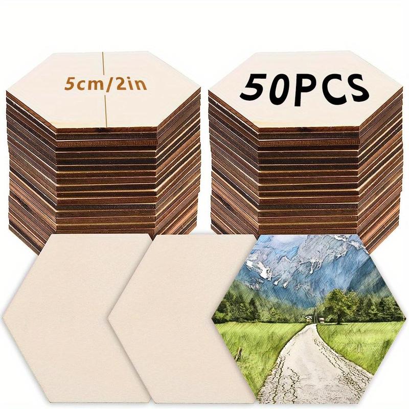 Unfinished Wooden Hexagon Piece, 100pcs 50pcs 25pcs 2 Inch Cutout For Wood Burning, Painting, Wall Decorations, DIY Woodworking Supplies
