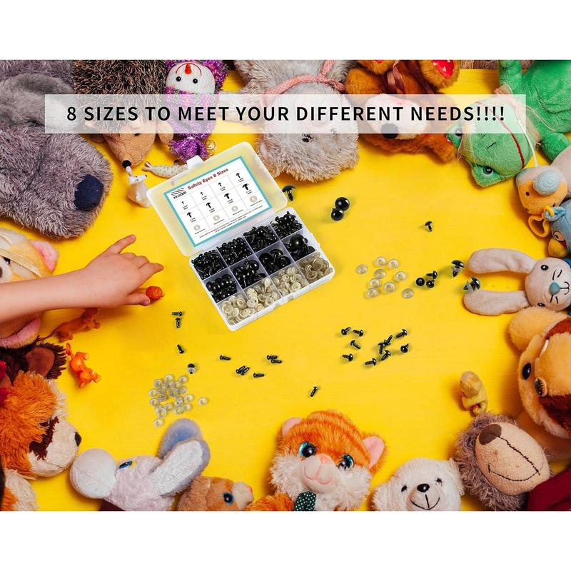 260PCS Plastic Safety Eyes with Washers, 6-18 mm, 8 Sizes Safety Eyes for Crochet Crafts, DIY Crafts, Stuffed Animals