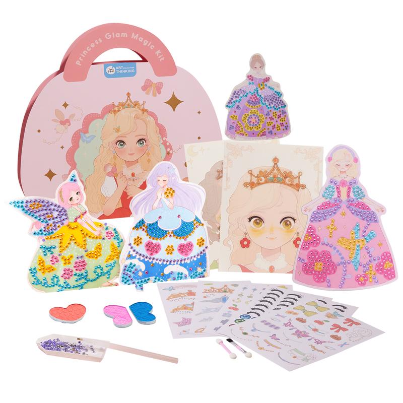 JarMelo Princess Art Craft Kits Foil Art & Diamond Painting Books Kids Make Up Set Play on Paper, Princess Glam Magic Crafts Kit for Girl Gifts