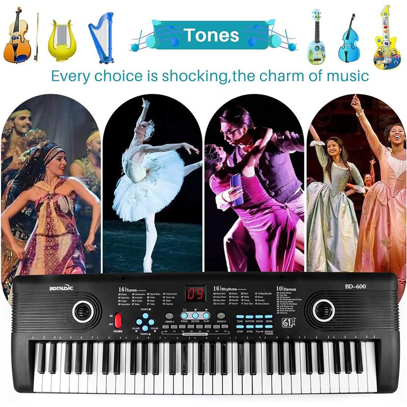 61 Key Electric Digital Piano for Kids Beginner Player with Mic - Portable Music Keyboard