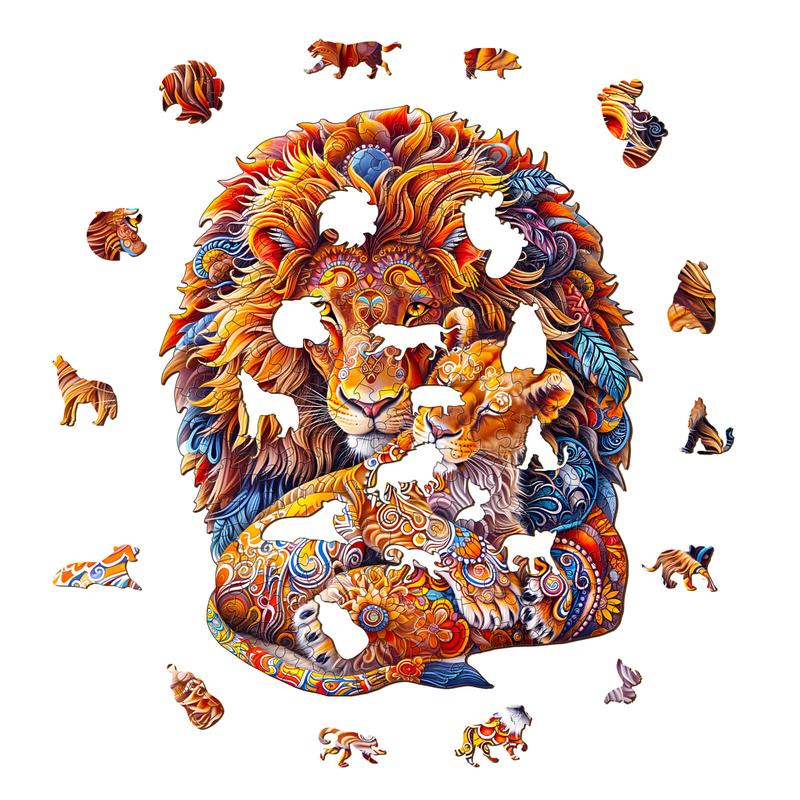 Fatherly Lion Wooden Jigsaw Puzzle - Perfect for Family Games and Activities