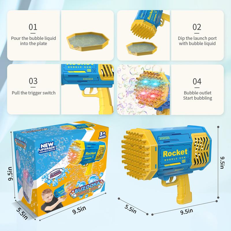 Bubble Gun Rocket 69 Holes Soap Blaster Machine, Bazooka Bubble Launcher Blower Toys for Kids Outdoor Indoor, Bubble Maker for Party Birthday Wedding