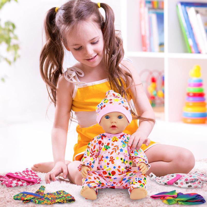 5 Sets Baby Doll Clothes with Sleeping Cap for 14-18 Inch Doll 10 Pcs Baby Doll Accessories Outfits Casual Wear for 17 Inch Doll