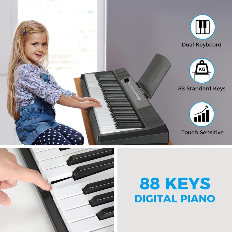 Asmuse  Valentine's Day Gift 88-Key Full Size Electric Piano Keyboard Set, Digital Piano with Sustain Pedal, Power Supply, Built-In Speakers, Black