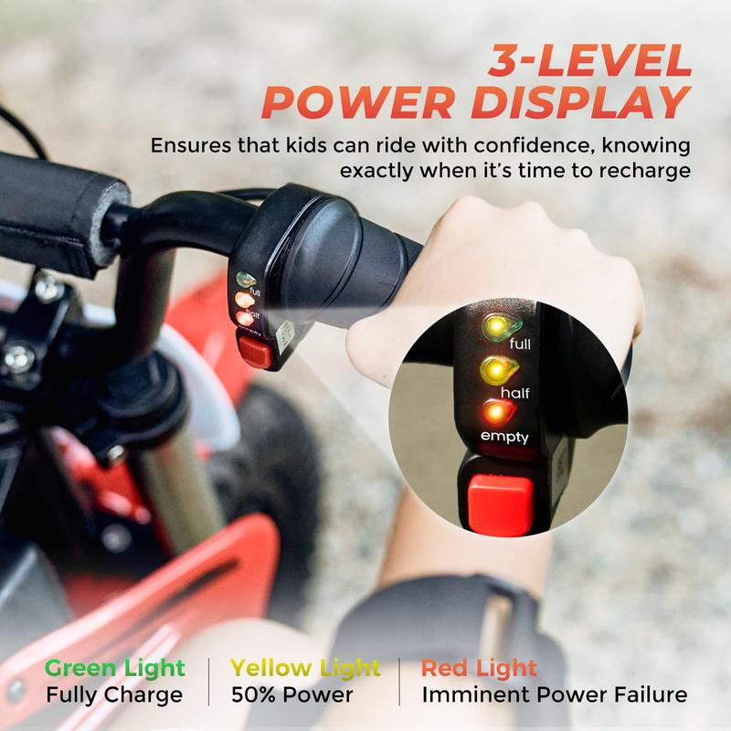 isinwheel A12 Electric Dirt Bike for Kids, 350W Motor,  Up to 15.5MPH,14 Miles Long-Range, 3-Speed Modes, LED Lights, Dual Shock Absorption, Electric Kids Motorcycle for Ages 3-10