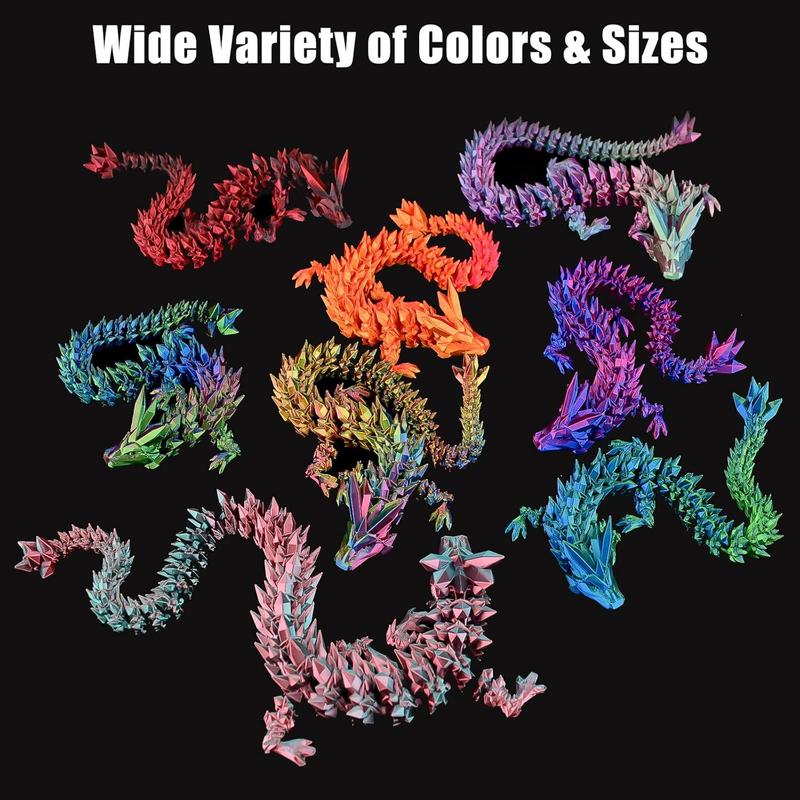 3D Printed Dragon with 3D Printed Dragon Eggs, Articulated 3D Dragon Toys, 3D Dragon Eggs with Dragon Inside, Crystal Dragon Red Blue