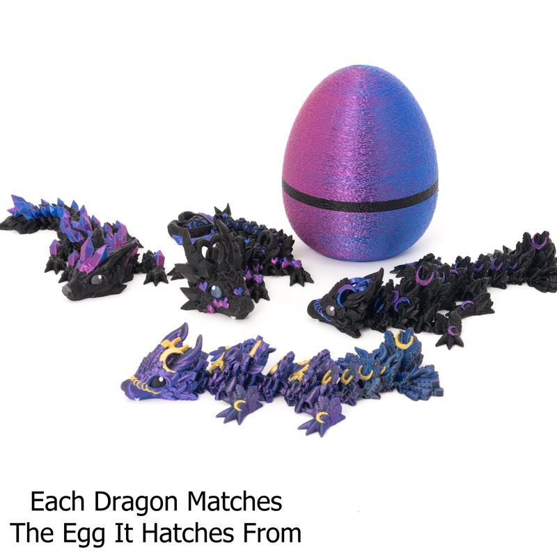 Mini Dragon Egg | 3D Printed Articulating Dragon Figurine with Colorful Egg | Poseable as Home Decor, Desk Decor, or Desk Fidget
