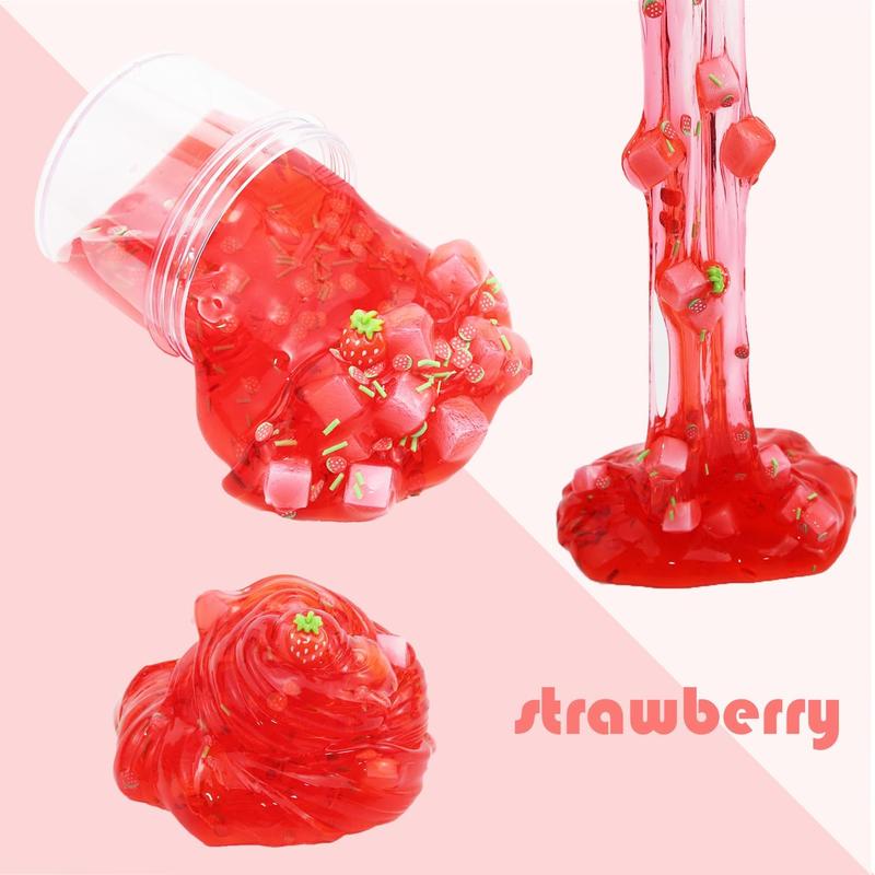 5 Pack Clear Jelly Cube Slime Kit, with Cute Charms Crystal Slime Kit Super Soft and Non-Sticky,Rich Colors Stress Relief Toy for Girls and Boys