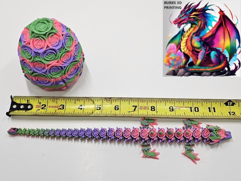 Pink Purple Green Striped 12in Rose Dragon with Matching Rose Dragon Egg that Snaps Shut