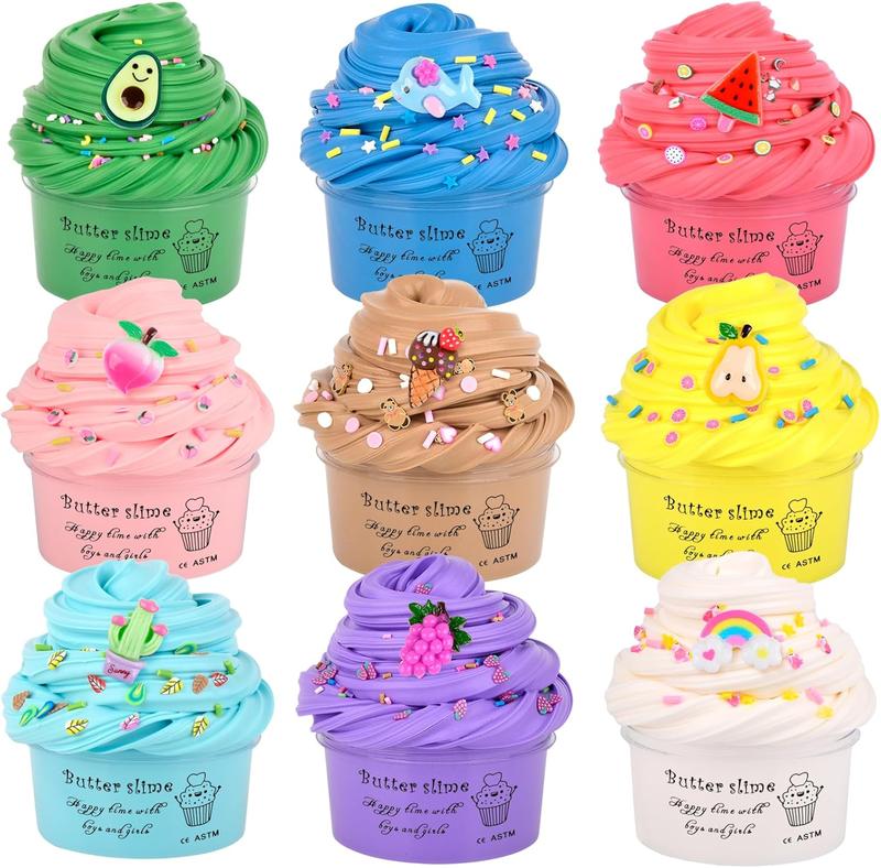 Christmas gift for kids 9 Pack Christmas Slime Butter Kit, for Girls and Boys, Soft Stretchy and Non-Sticky, Scent, Kids Stress Relief Toy, Birthday Gift and Party Favors, Class Easter Filling Stuffers