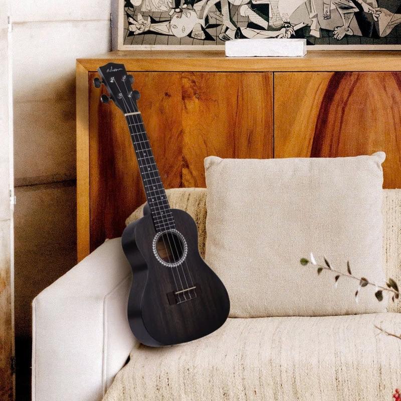 Concert Ukulele 23'' Mahogany Hawaiian Ukulele Kit for Beginner Kid Adult with Free Lessons, Black - YOUTH MUSIC