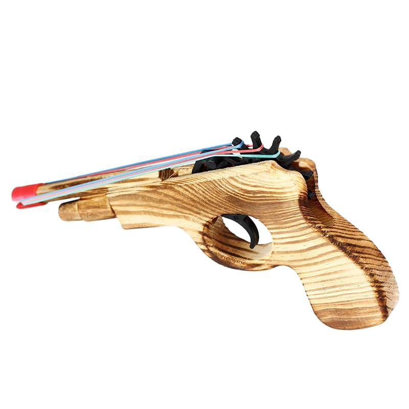 2 Pcs Wooden Rubber Band Gun Kids Outdoor Toy with 100 Rubber Bands 9 Inches Length
