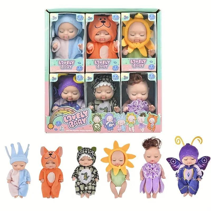 Cute Animal Series Simulation Reborn Baby Doll, 6 Counts Cute Animal Costume Dolls, Realistic Sleeping Doll, Birthday Gift for Kids, Christmas Gift