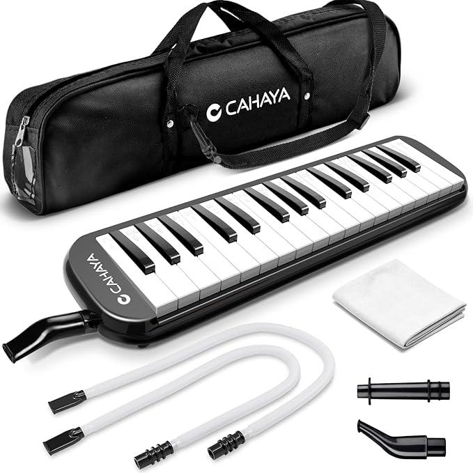 CAHAYA Black Melodica 32 Keys Double Tubes Mouthpiece Air Piano Keyboard Musical Instrument with Carrying Bag, Gift for Kids and Musicians