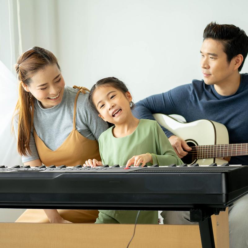 GEP-110 61 Key Keyboard with Piano Stand, Piano Bench, Built In Speakers, Headphone, Microphone, Music Rest, LED Screen, 3 Teaching Modes for Beginners