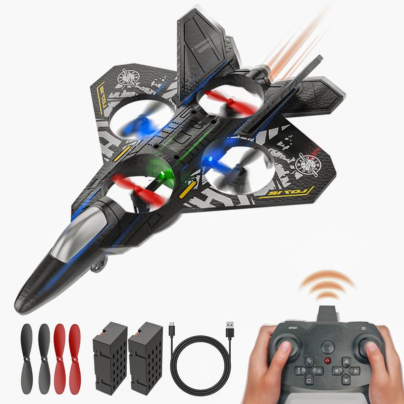 BEZGAR Jet for Children | 2.4GHZ RC Plane, 6-axis Gyro Remote Control Airplane, RC Helicopter, 360° Flip Fighter Jet Toy, Toys for Ages 8-13 with Colorful LED Navigation Lights Gray Blue flying  toys