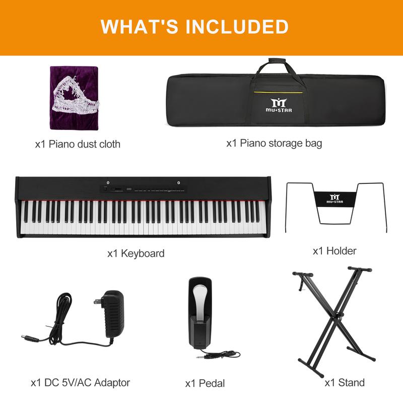 MUSTAR Digital Piano 88 Key Weighted with Stand, 88 Key Semi Weighted Keyboard Piano MEP-900, Portable Electric Piano Keyboard 88 Keys with Bluetooth Connection, Case, Sustain Pedal, MDF