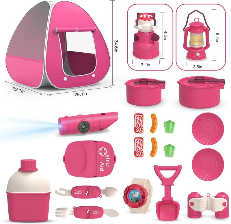 Kids Camping Set with Tent - Pop Up Tent, Kids Play Tent Outdoor Toys Camping Tools Set Gift for Girls Age 3 4 5 6 Year Old Birthday Christmas