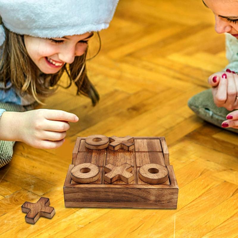 Tic Tac Toe & 4 in a Row Table Games Set - Rustic Decor Wood Strategy Board Games for Families