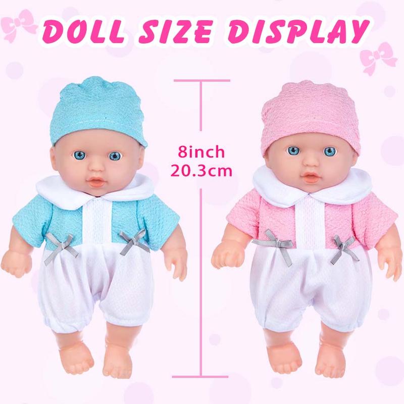 8 Inch Realistic Reborn Doll, 2 Counts set Cute Soft Body Dolls with Removable Clothes, Birthday Gift for 14+ Age