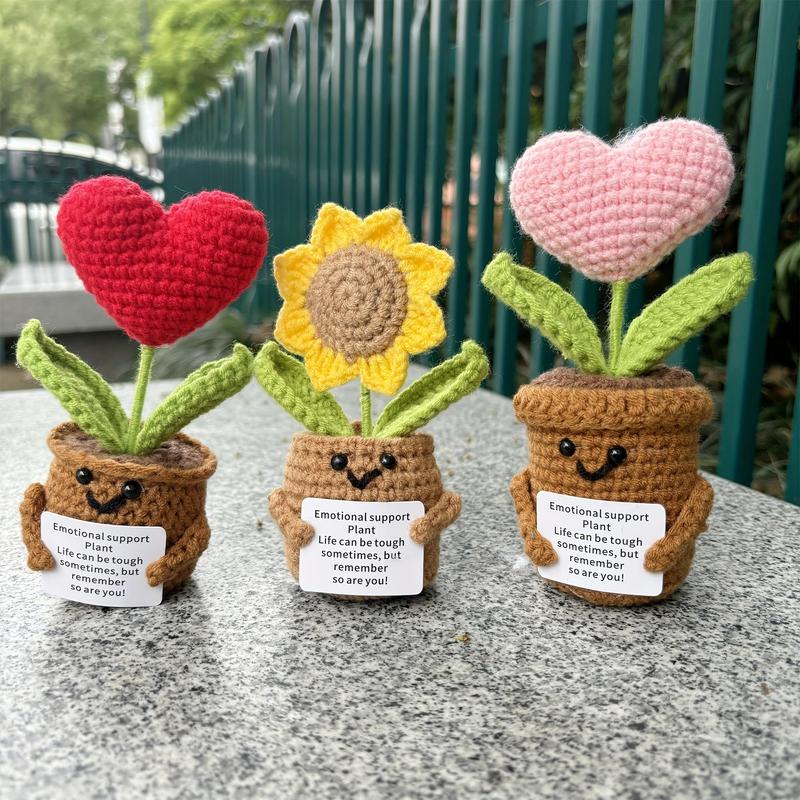 Handmade Crochet Faux Potted Plant, 1 Count Emotional Support Plant Crochet Kit, Sunflower Pots Set, All-season Fabric Decor, with Inspirational Cards