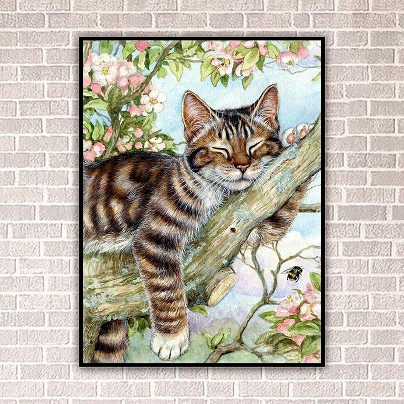 Sleeping Cat Pattern DIY Paint in Diamond without Frame, DIY Paint in Diamond By Numbers Kit, Decorative Art Picture for Adults Beginner, Wall Art Decor for Home Living Room Bedroom, Home Decor